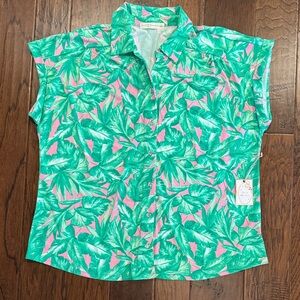 Fair Haven Tropical Leaf Print Button-Up Blouse sz 3XL NWT